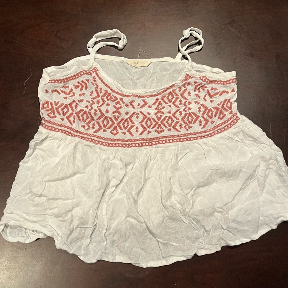 White and Orange Smocked Sleeveless Camisole